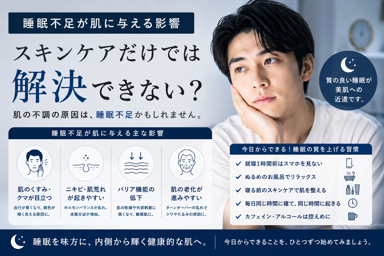 睡眠不足 肌荒れ 男性 スキンケア