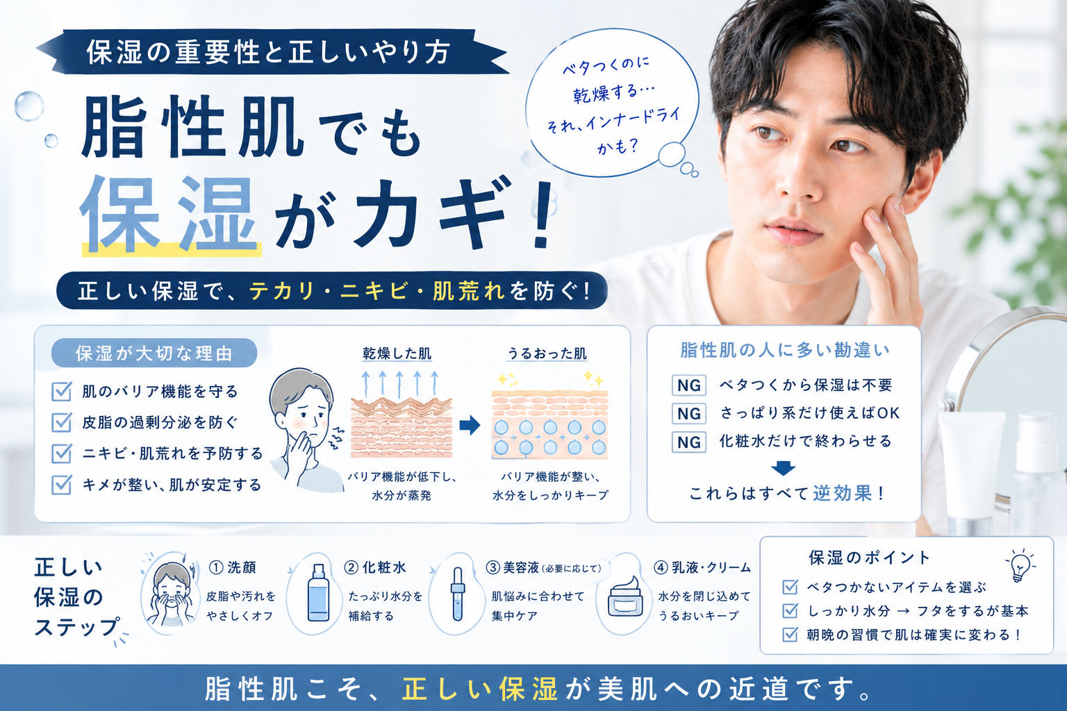 保湿 重要性 脂性肌 男性